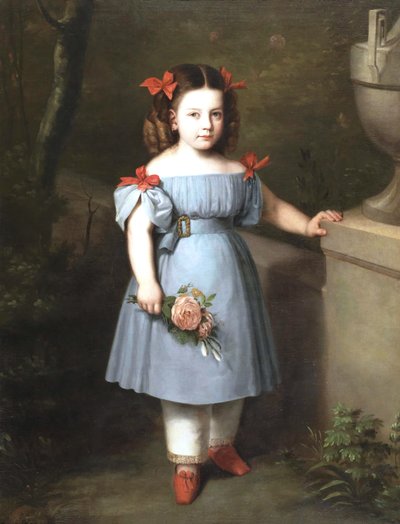 Retrato de niña de azul con rosas en la mano de Antonio María Esquivel